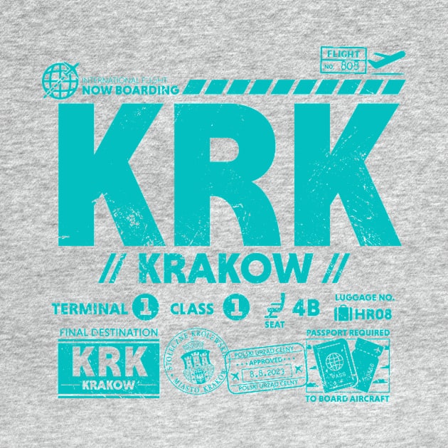 Vintage Krakow KRK Airport Code Travel Day Retro Travel Tag Poland by Now Boarding